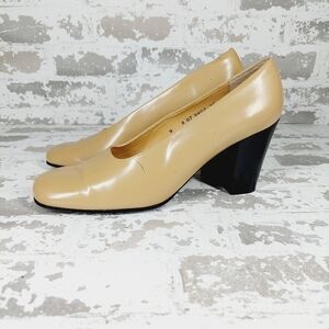 Rachel Clergerie Leather Cream Square Toe Block Heel Pumps O 421